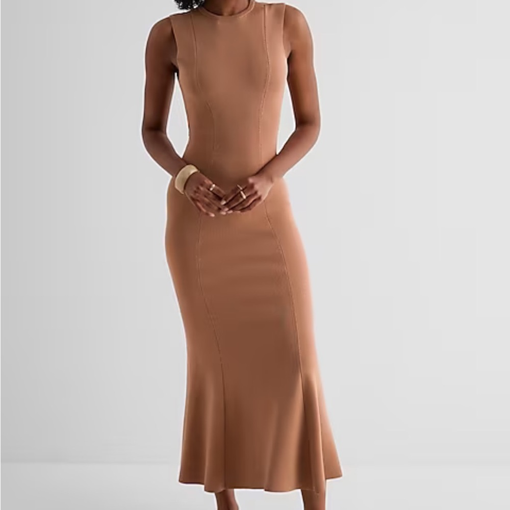 Express Pecan Brown Reversible Twist Cutout Maxi Sweater Dress Women’s